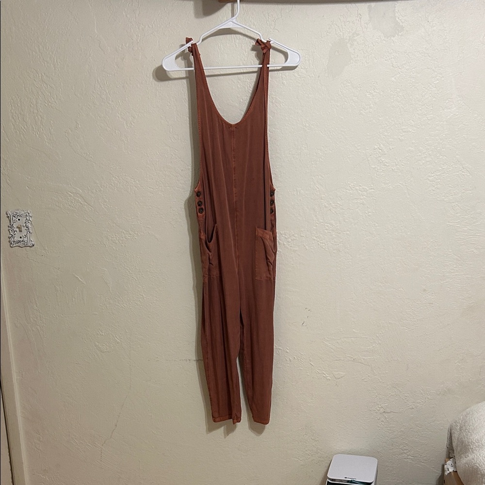 O'Neill Rust-Red Tie-Shoulder Utility Jumpsuit